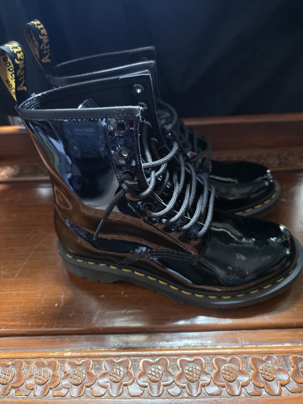Dr. Martens Black Patent Lace-Up Combat Boots - Women's Size 8